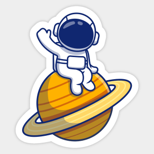 Cute Astronaut Sitting On Planet Sticker